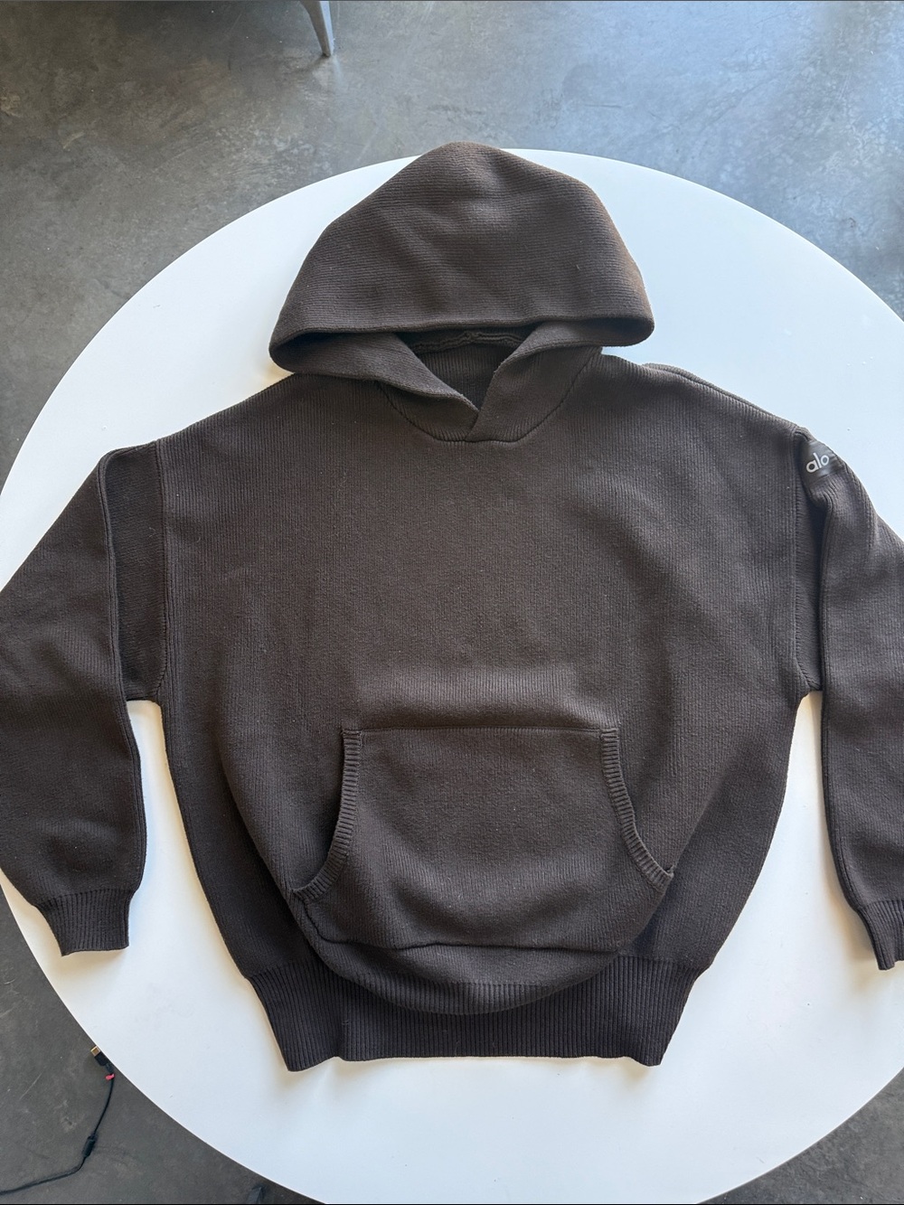 Alo Yoga Textured Knit Hoodie Brownstone Unisex Small